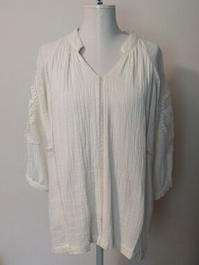 Soft Surroundings Magnolia Gauze Crochet Lace Tunic Top Size M